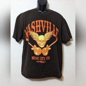 Men's Sugar Flower Nashville Guitar Skull 1982  Brown T-shirt Size XL